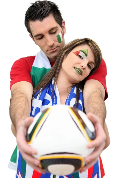 Ventiladores de futebol feitos com cores da Itália — Fotografia de Stock