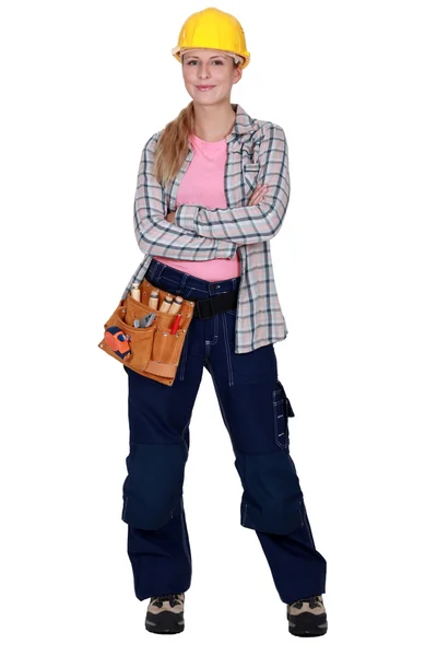 Female laborer stood with arms folded — Stock Photo, Image