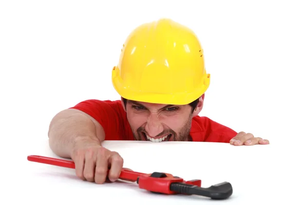Laborer with vernier calipers — Stock Photo, Image