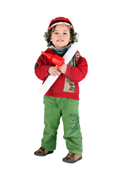Μικρό αγόρι ντυμένος ως ένας εργάτης — Φωτογραφία Αρχείου