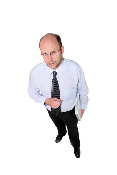 Proprietário do negócio em pé sobre fundo branco — Fotografia de Stock