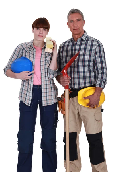 Par de trabalhadores da construção — Fotografia de Stock