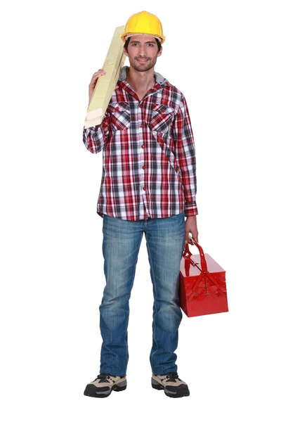Carpenter with a toolbox — Stock Photo, Image