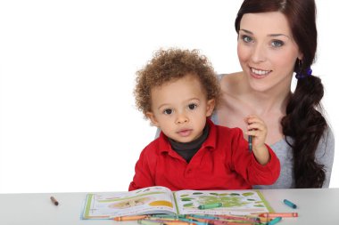 Mother and toddler drawing clipart