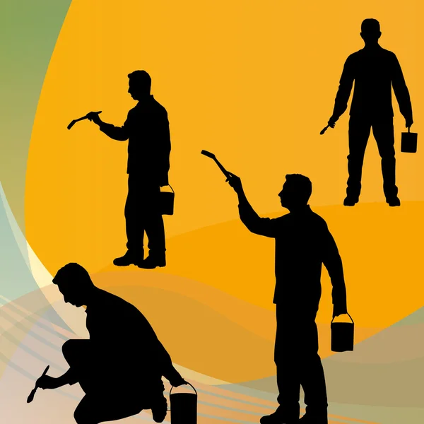 Black clipart of a decorator in various poses — Stock Photo, Image
