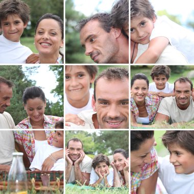 Collage of a family picnic clipart