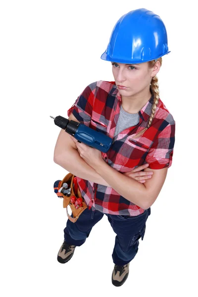Grumpy female carpenter — Stock Photo, Image