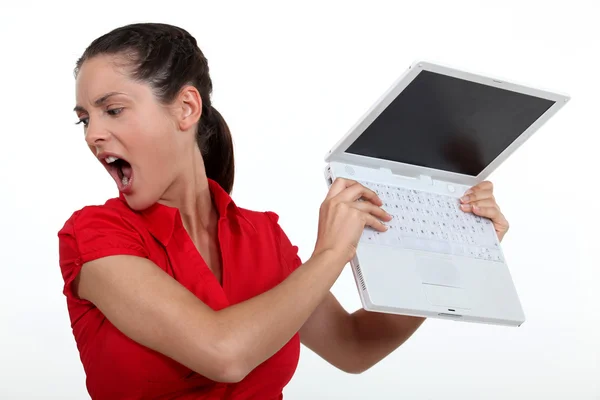 Women breaking computer — Stock Photo, Image
