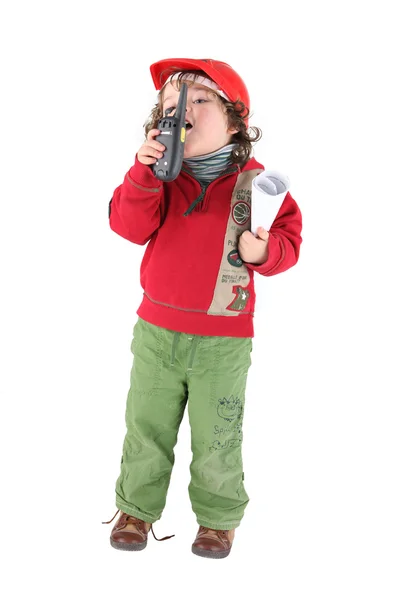 Malý chlapec, oblečený jako předák — Stock fotografie