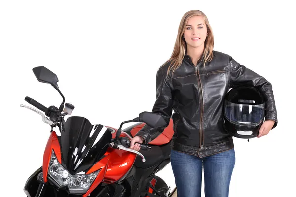 Mladá žena motocyklista — Stock fotografie