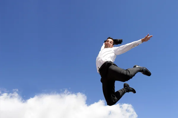 Empresário pulando no ar — Fotografia de Stock