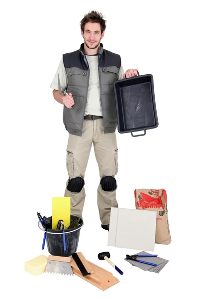 Tiler stood by his work equipment — Stock Photo, Image