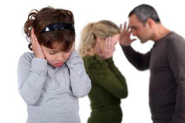 Daughter stood with arguing parents clipart