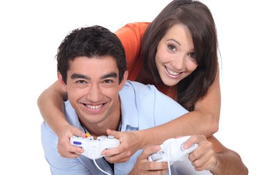 Couple playing video game clipart