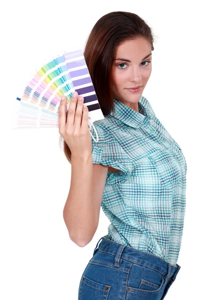 Kobieta trzyma kolor wykresu — Zdjęcie stockowe
