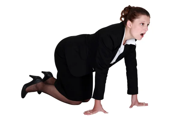 Businesswoman crawling on the floor — Stock Photo, Image
