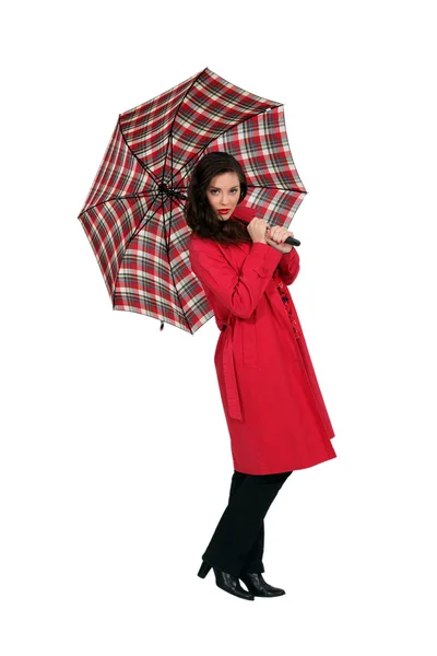 Beautiful brown-haired woman with umbrella — Stock Photo, Image