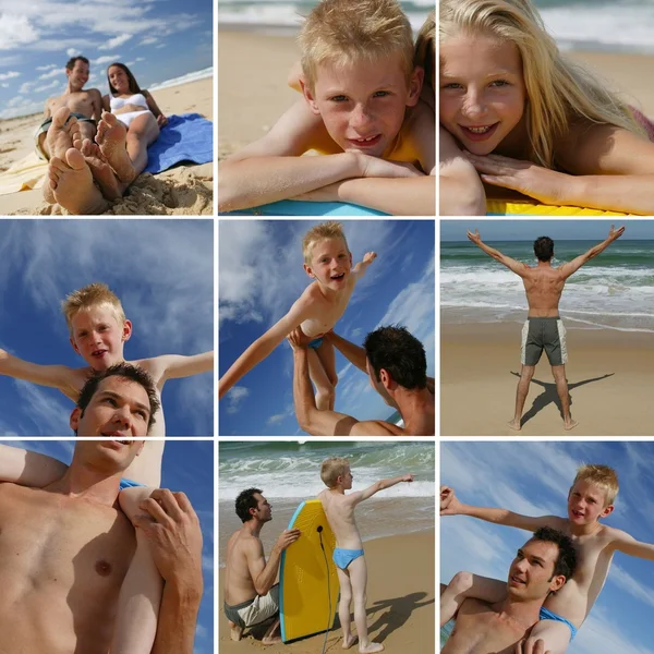En familj på stranden — Stockfoto
