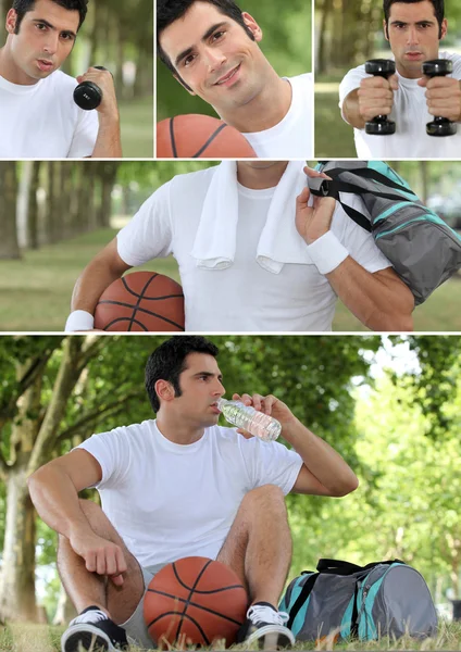 Photo-montage of a basket-ball player — Zdjęcie stockowe