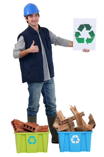 Builder recycling materials — Stock Photo, Image