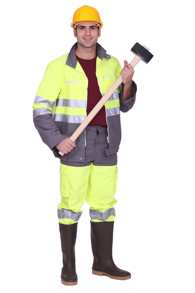 Workman med en slägga — Stockfoto