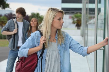 Students entering university building clipart