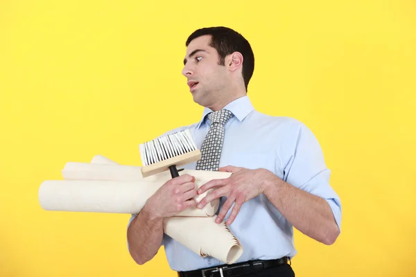 stock image Concerned man with wallpaper