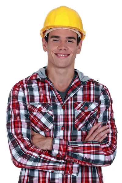 Uśmiechający się pracownik budowlany — Zdjęcie stockowe
