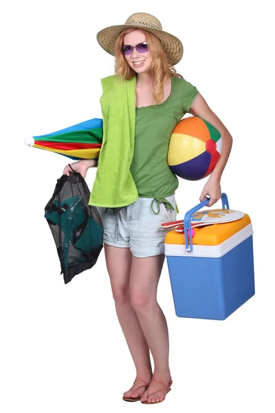 Girl ready for the beach — Stock Photo, Image