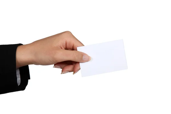 비즈니스 카드를 제공 하는 여성 손 — 스톡 사진