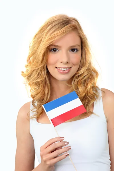 Девушка с флагом Нидерландов — стоковое фото