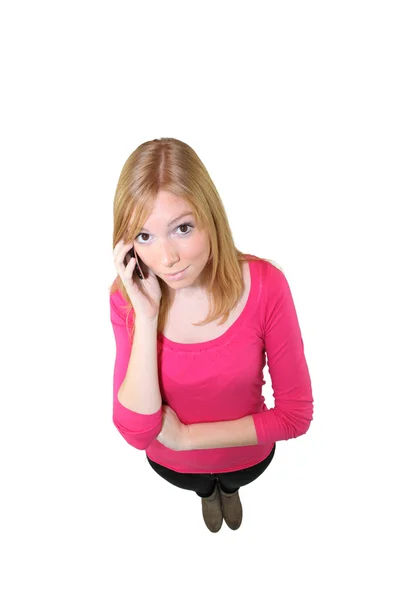 Hoffnungsvolle Blondine am Telefon — Stockfoto