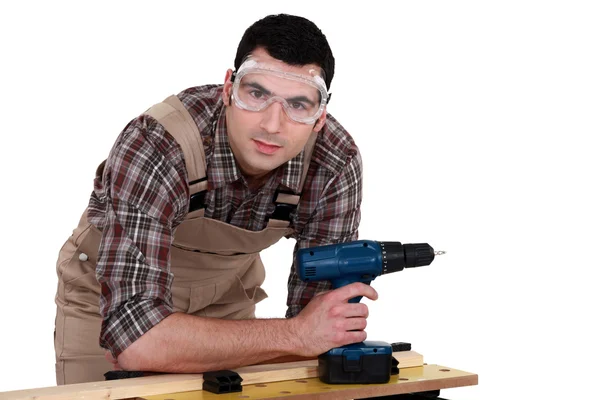 Carpenter with drill — Stock Photo, Image
