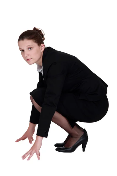Businesswoman ready to race — Stock Photo, Image