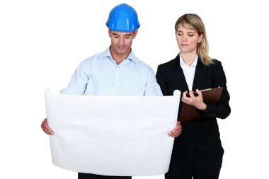 Architect and his personal assistant clipart