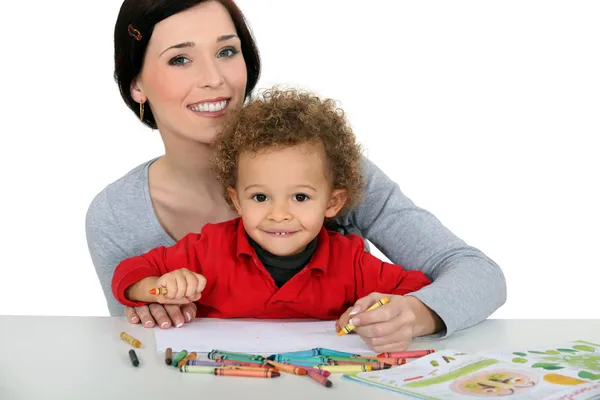 Mother drawing with child — Stock Photo, Image
