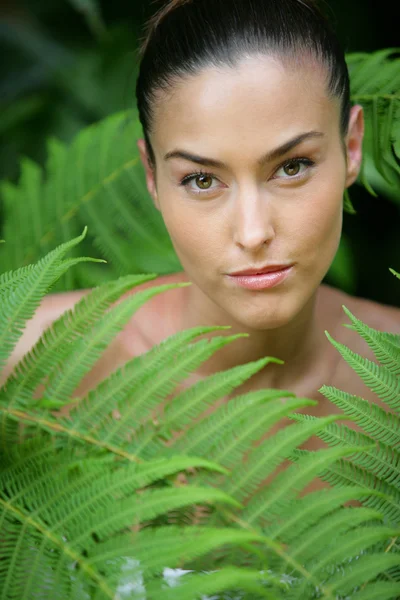 Woman amongst ferns — Stock Photo, Image