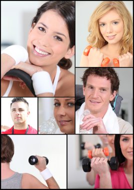 Mosaic of young adults at the gym clipart