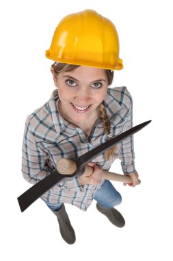 Construction worker holding a pickaxe clipart