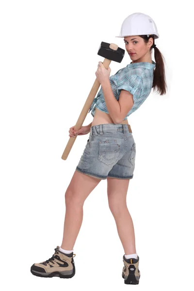 Woman with sledge-hammer — Stock Photo, Image