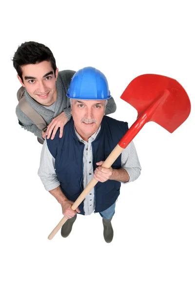 Construction worker stood with new starter — Stock Photo, Image