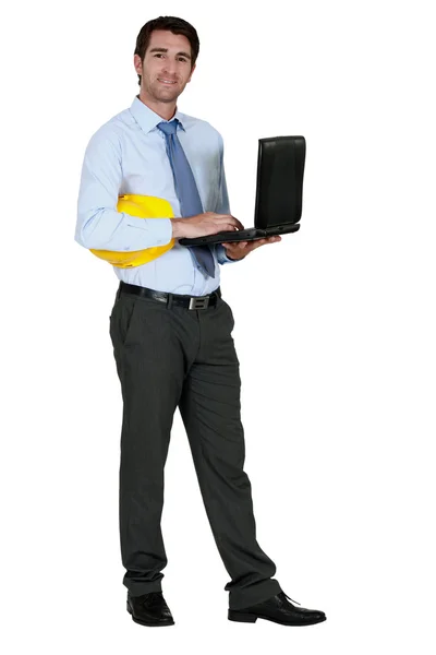 Architect holding laptop — Stock Photo, Image