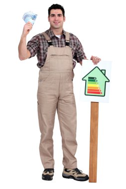 Man explaining the benefits of energy efficiency clipart