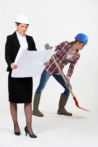Worker and female architect — Stock Photo, Image