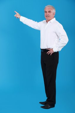 Man pointing to an invisible object clipart
