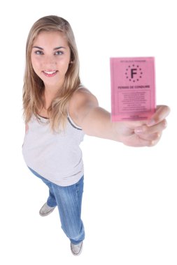 Young person showing driving licence clipart