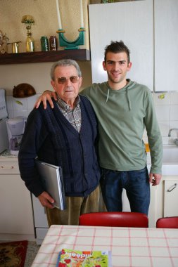 Father and son in the kitchen clipart