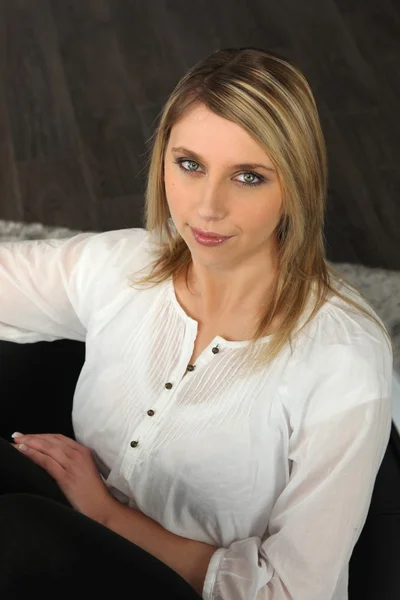 stock image Portrait of a woman in a white blouse