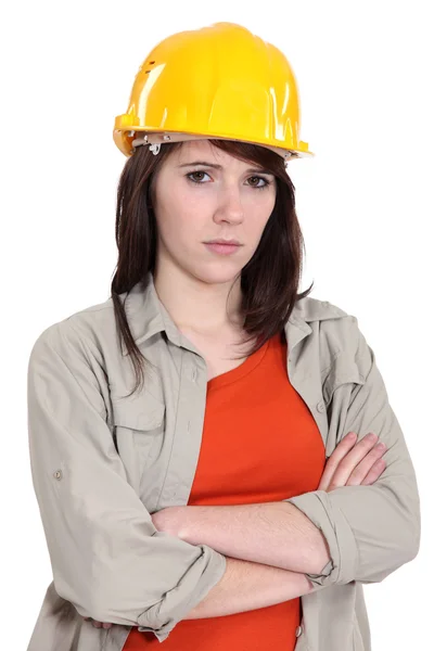 Mulher com capacete amarelo — Fotografia de Stock