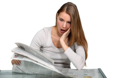 A young woman astonished at the news. clipart